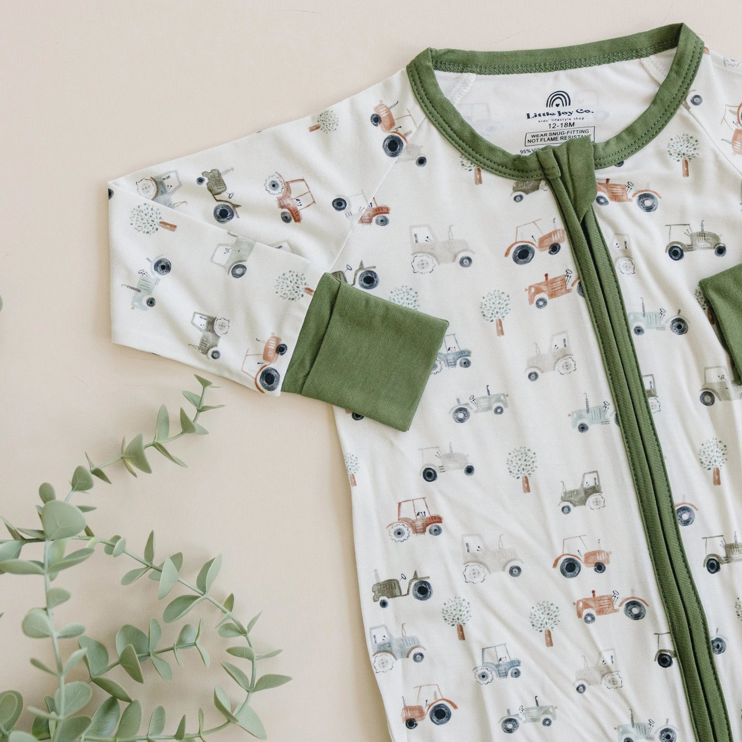 Little Joy Co. Tiny Tractors Bamboo Zippy Pajamas - 