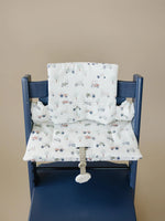 Little Joy Co. Tiny Tractors Cushion for the Stokke Tripp Trapp Highchair - Wipeable Cover - Baby Highchair Accessories - 