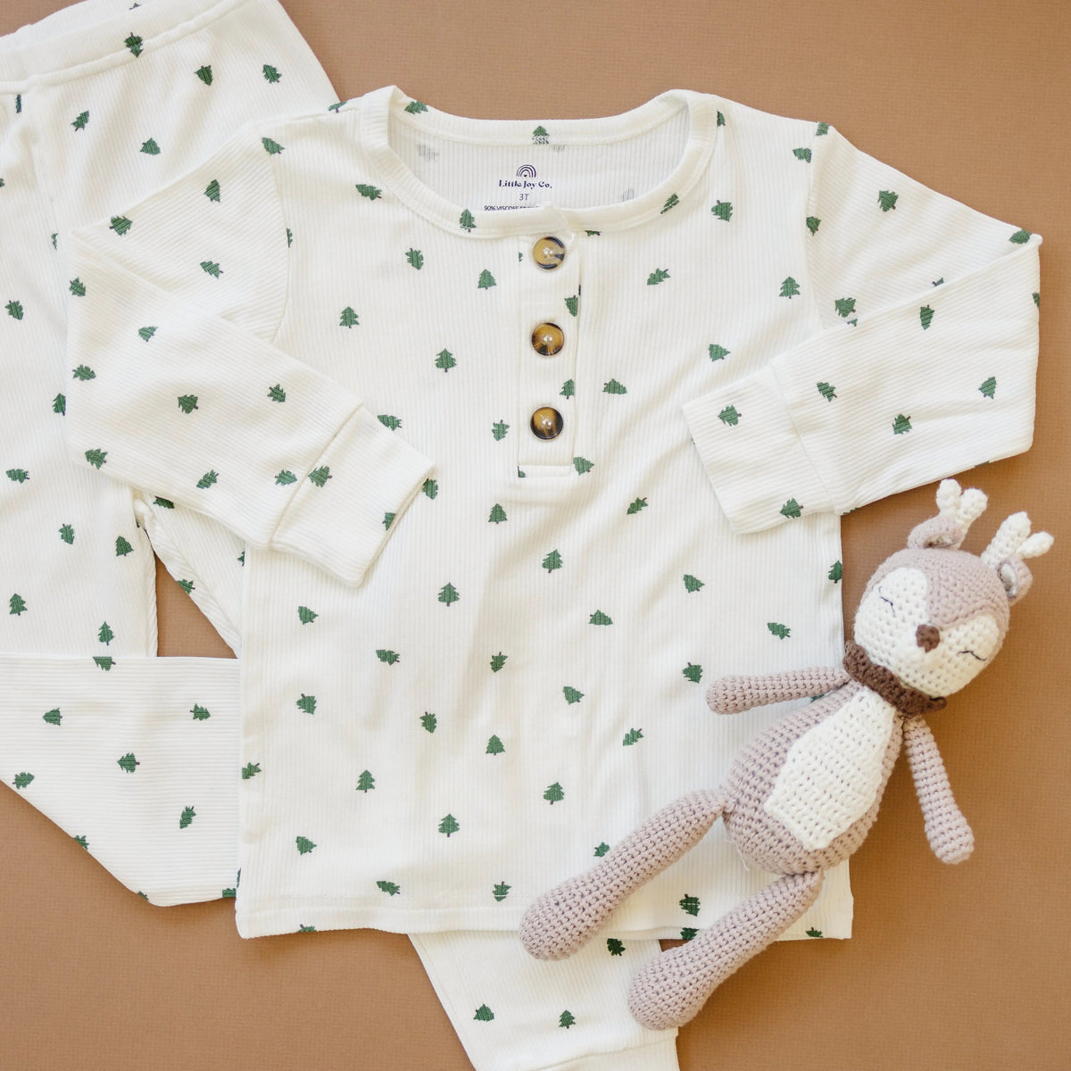 Little Joy Co. Tiny Trees Ribbed Bamboo 2pc Henley Pajamas - 