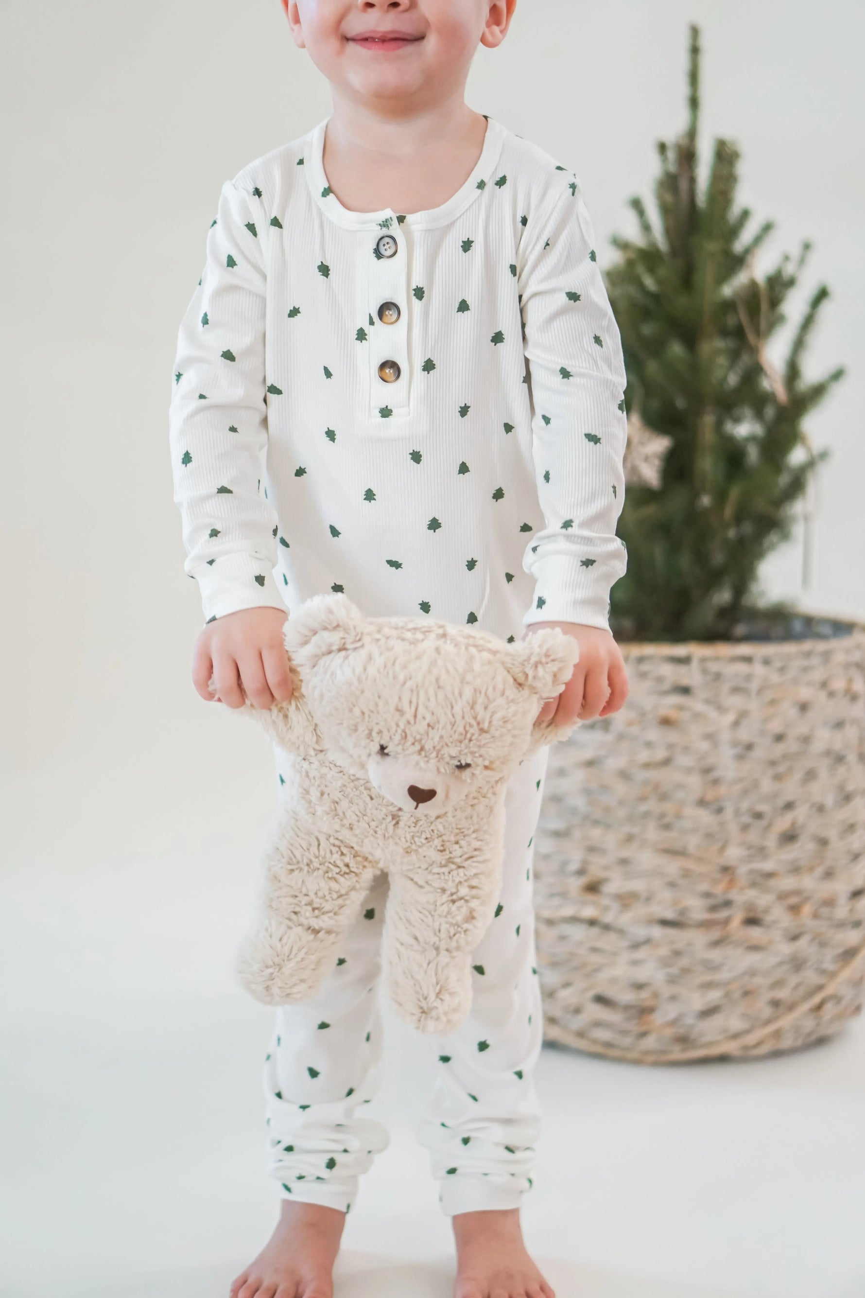 Little Joy Co. Tiny Trees Ribbed Bamboo 2pc Henley Pajamas - 