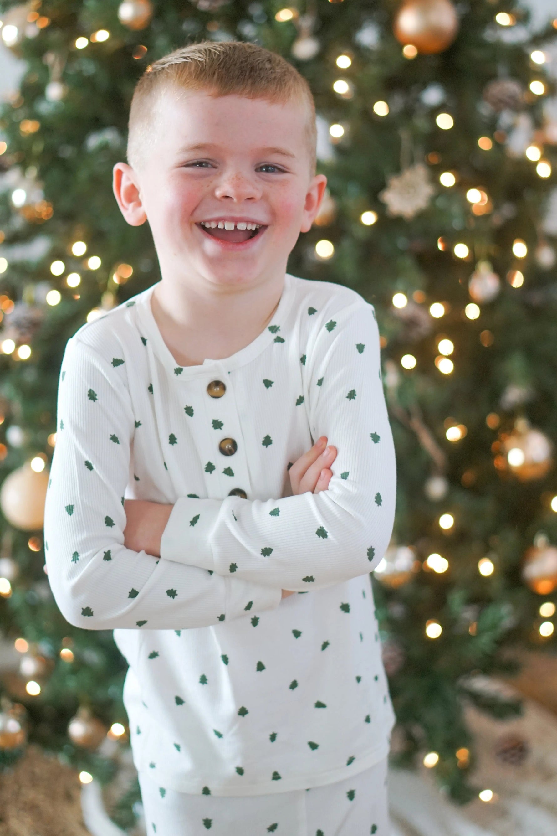Little Joy Co. Tiny Trees Ribbed Bamboo 2pc Henley Pajamas - 