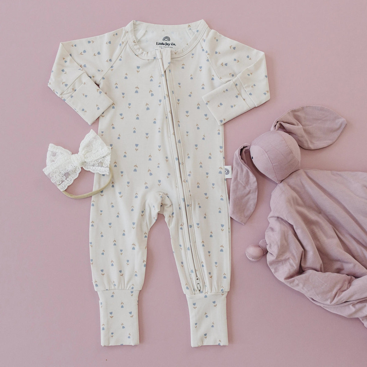 Tiny Tulips Bamboo Zippy Pajamas - White, Textile, Pink, Baby & Toddler Clothing, Pattern | Everetts Place