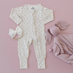 Tiny Tulips Bamboo Zippy Pajamas - White, Textile, Pink, Baby & Toddler Clothing, Pattern | Everetts Place