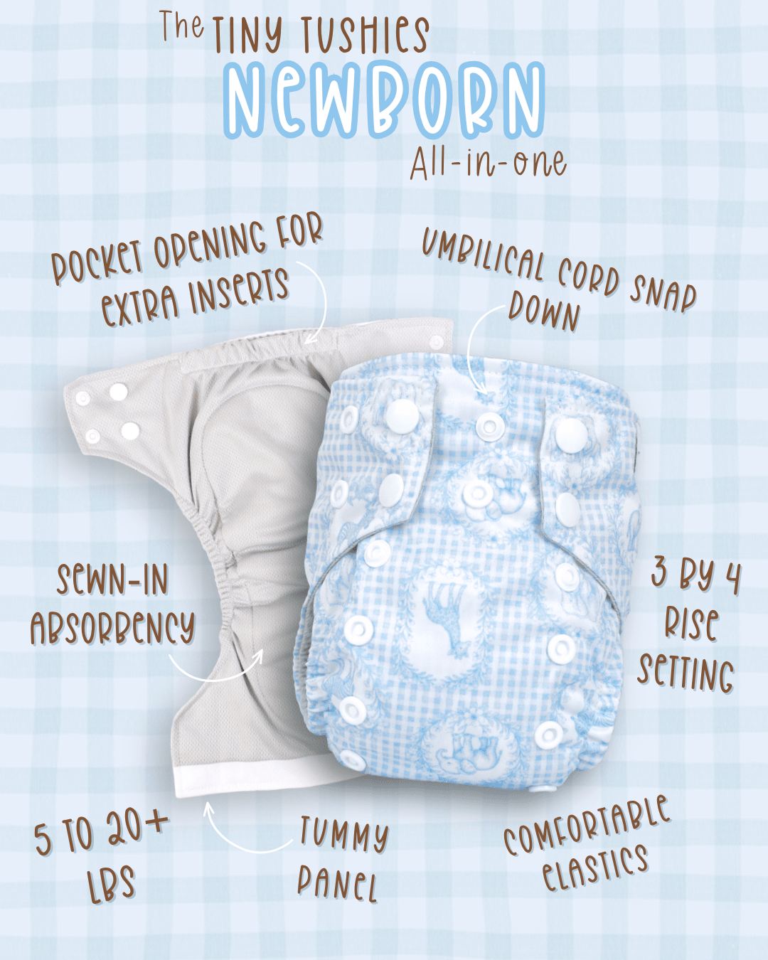 Tiny Tushies Newborn All-In-One Reusable Modern Cloth Diaper by Texas Tushies