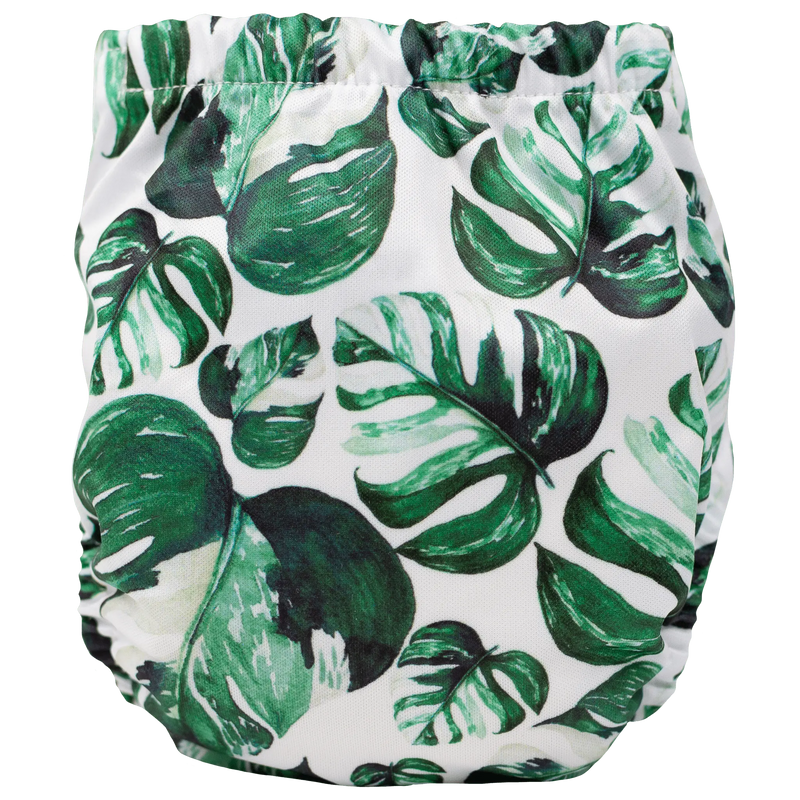 Tiny Tushies Newborn AIO Cloth Diaper with leaf print design.