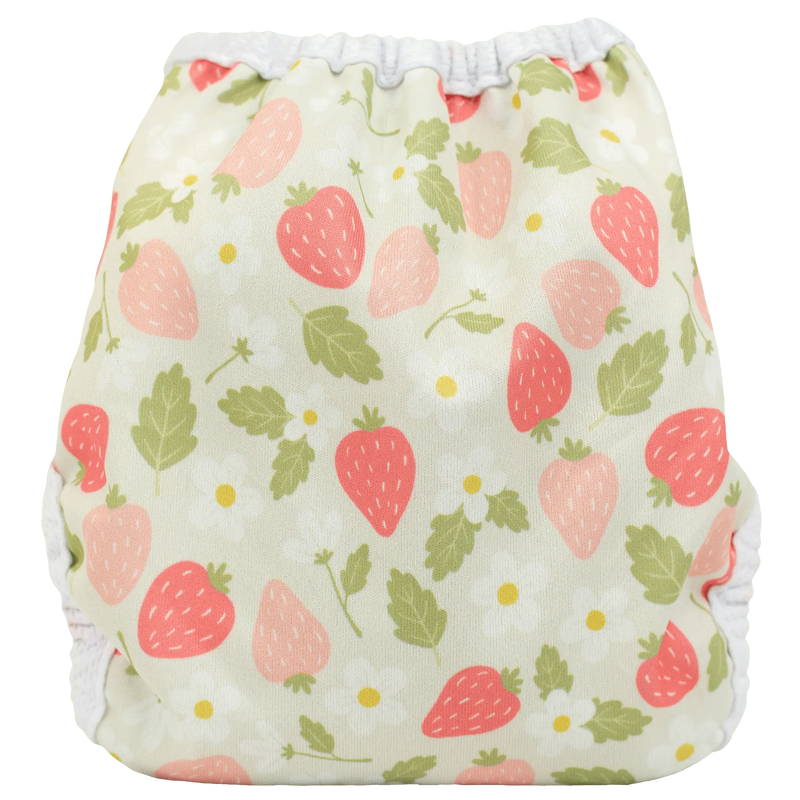 Tiny Tushies Newborn Hook & Loop Cover with strawberry pattern for babies 5-20 lbs.