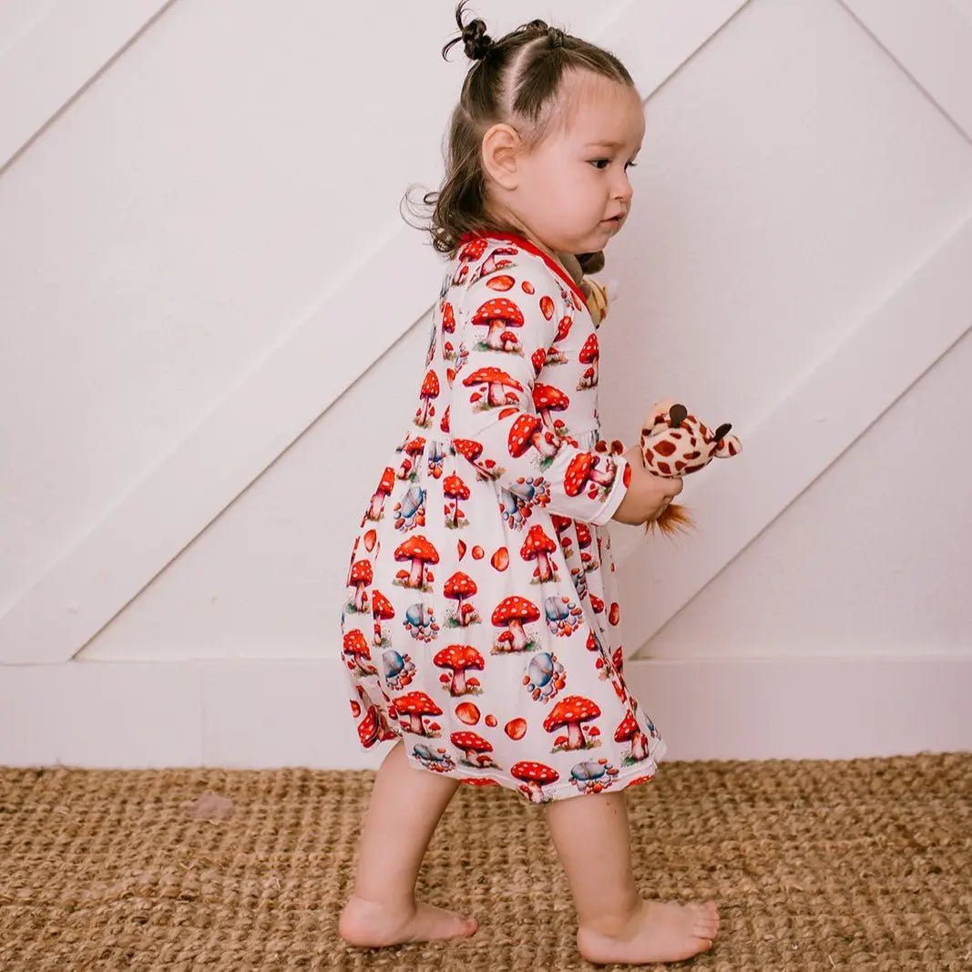 Bestaroo Toadally Sleepy Dress For Girls Twirltastic Toadstool Print Bamboo Spandex Blend - 