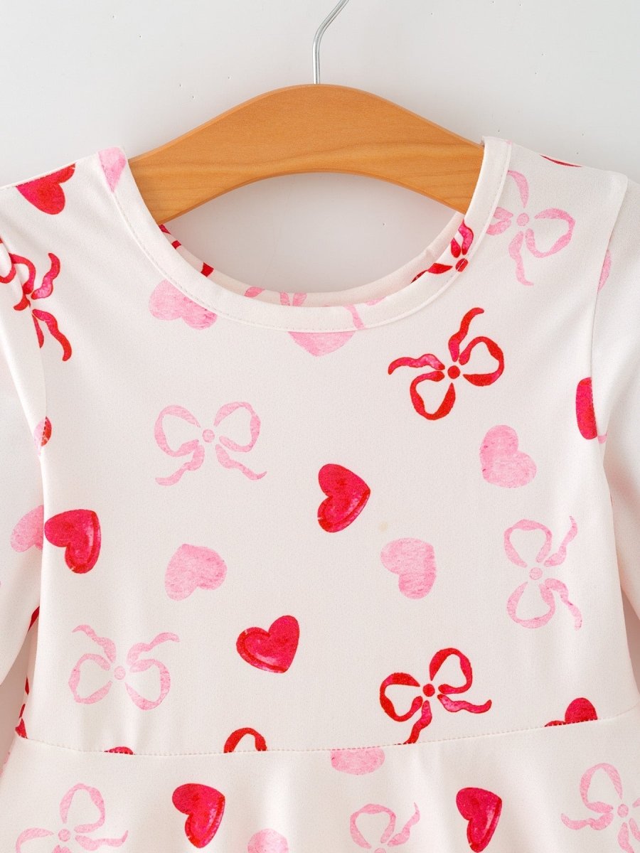 Rylee Faith Designs Toddler Girls Valentine Bow Heart Shape Print Dress - 