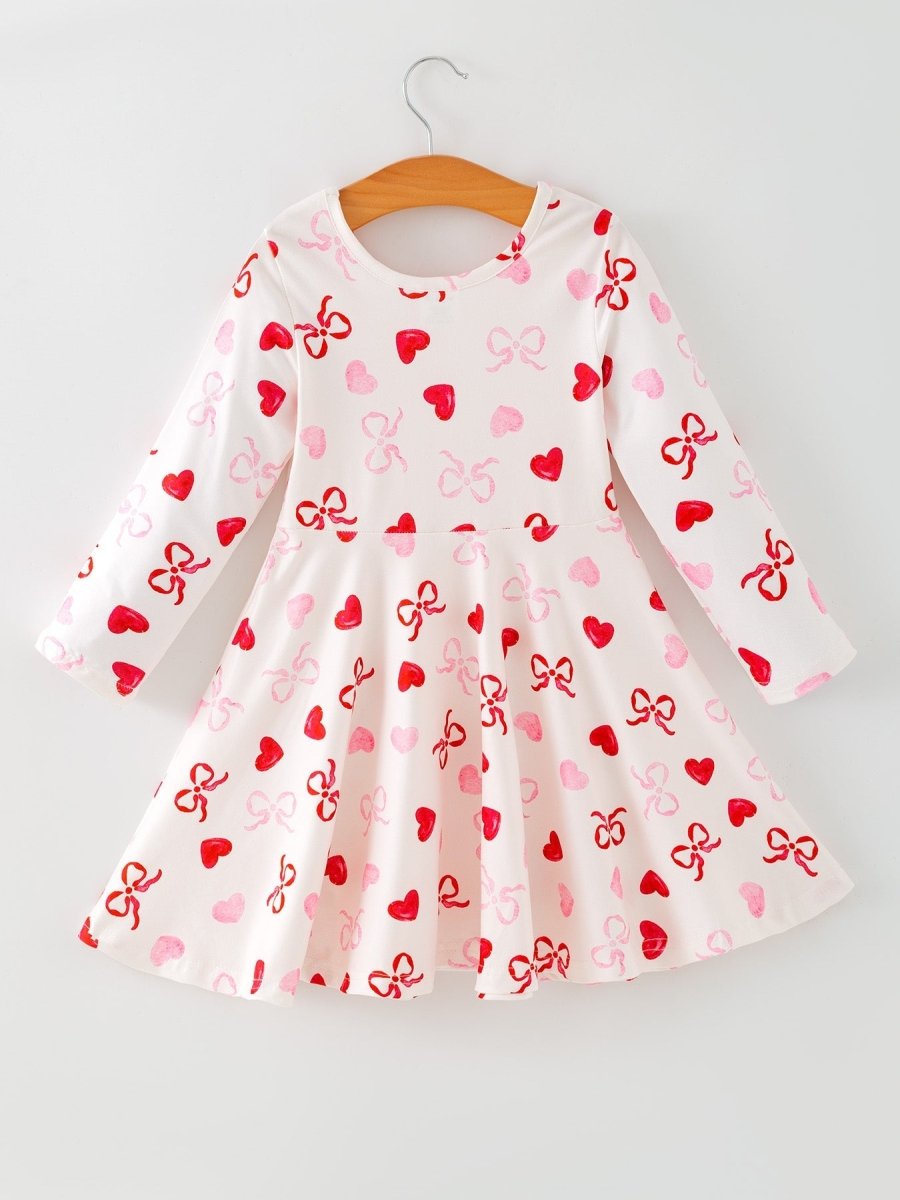 Rylee Faith Designs Toddler Girls Valentine Bow Heart Shape Print Dress - 