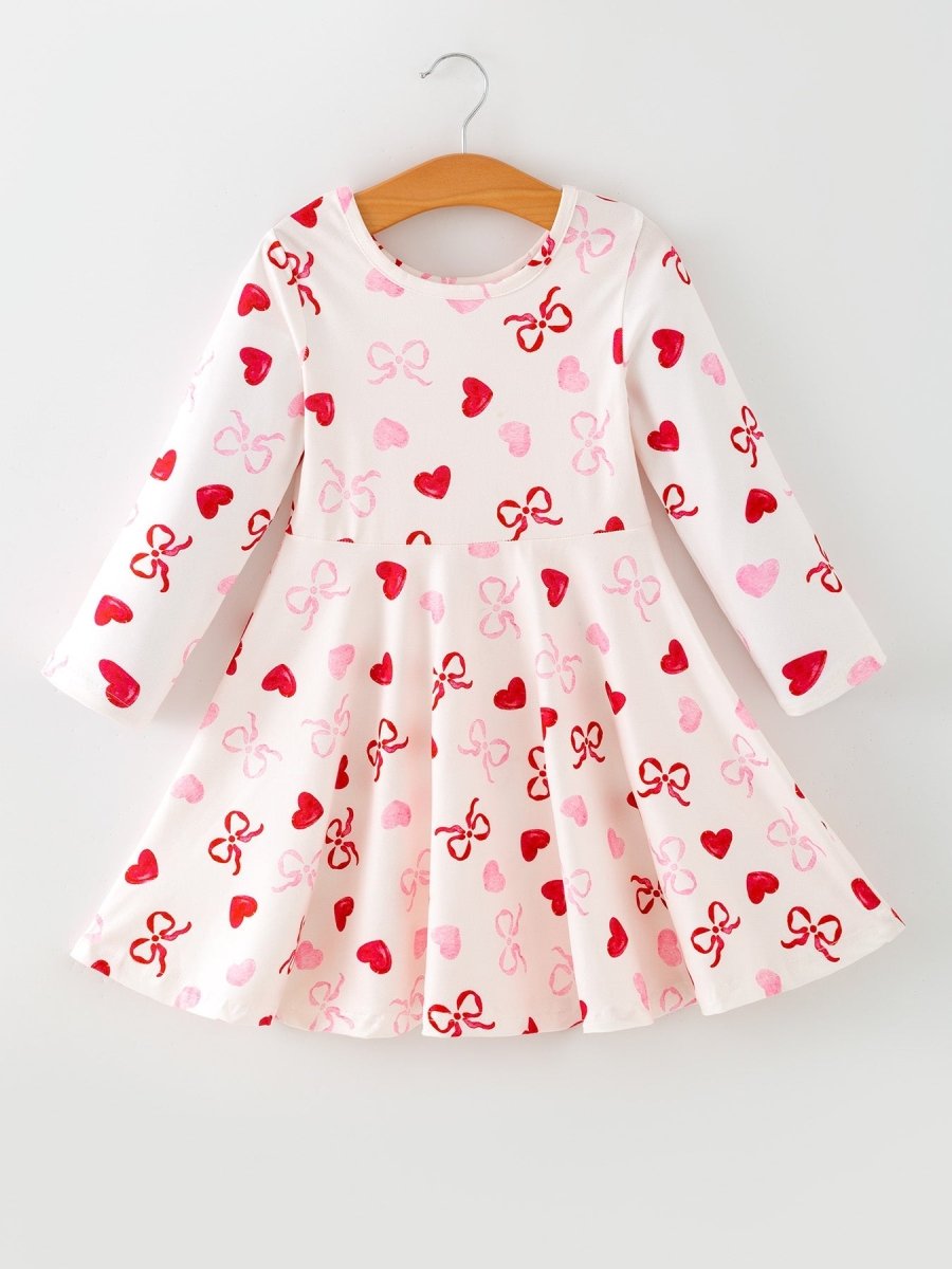 Rylee Faith Designs Toddler Girls Valentine Bow Heart Shape Print Dress - 