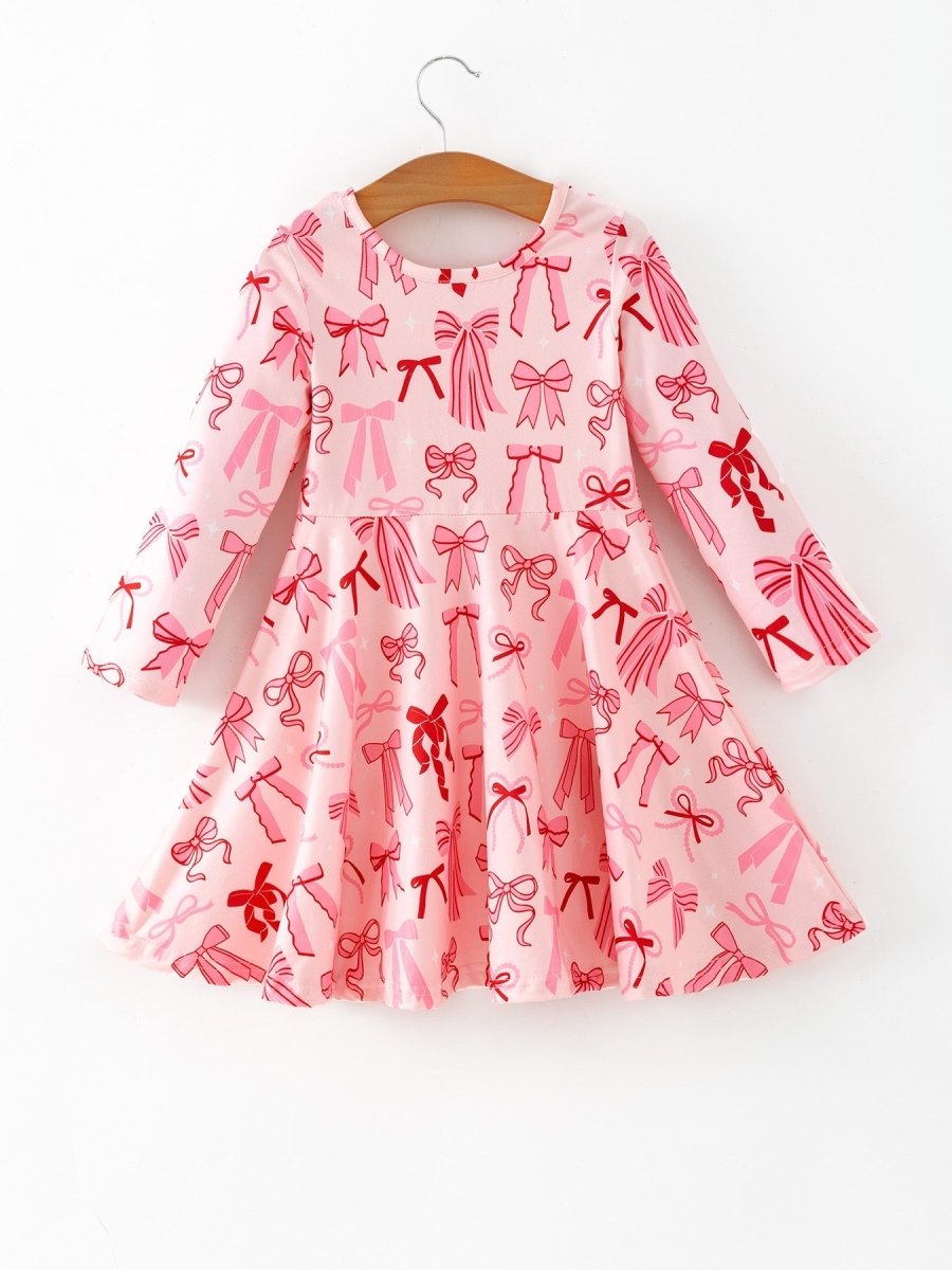 Rylee Faith Designs Toddler Girls Valentine Bow Print Long Sleeves Dress - 