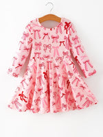 Rylee Faith Designs Toddler Girls Valentine Bow Print Long Sleeves Dress - 