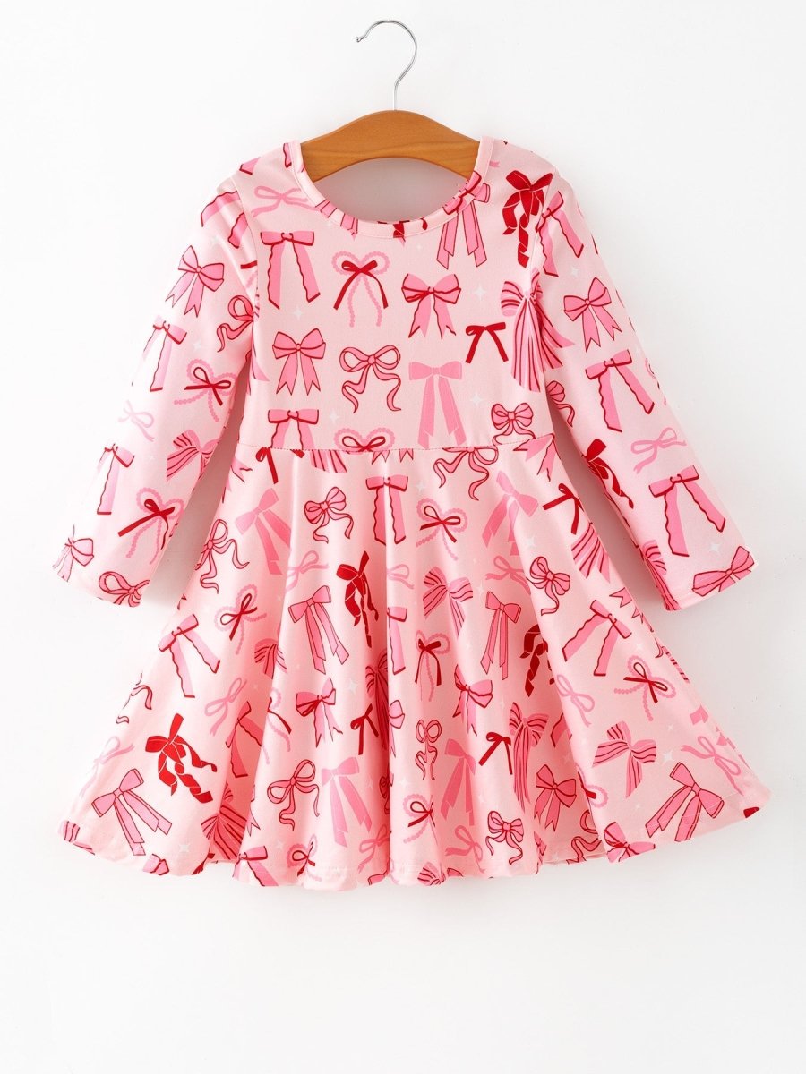 Rylee Faith Designs Toddler Girls Valentine Bow Print Long Sleeves Dress - 