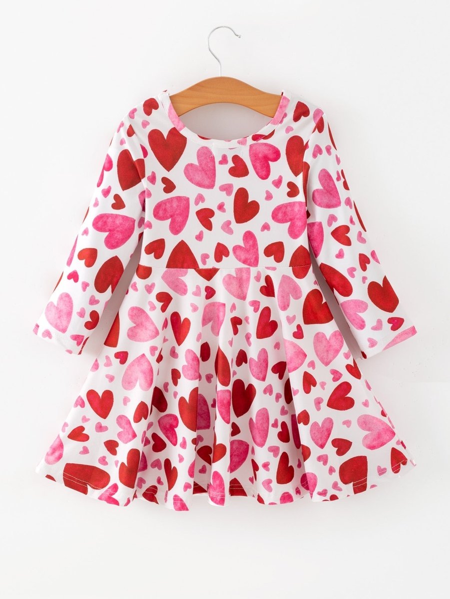 Rylee Faith Designs Toddler Girls Valentine Cute Pink Red Heart Print Dress - 