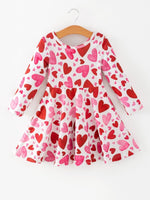 Rylee Faith Designs Toddler Girls Valentine Cute Pink Red Heart Print Dress - 