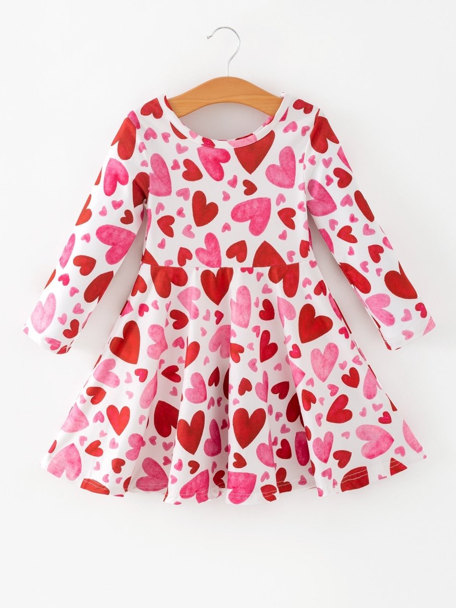 Rylee Faith Designs Toddler Girls Valentine Cute Pink Red Heart Print Dress - 