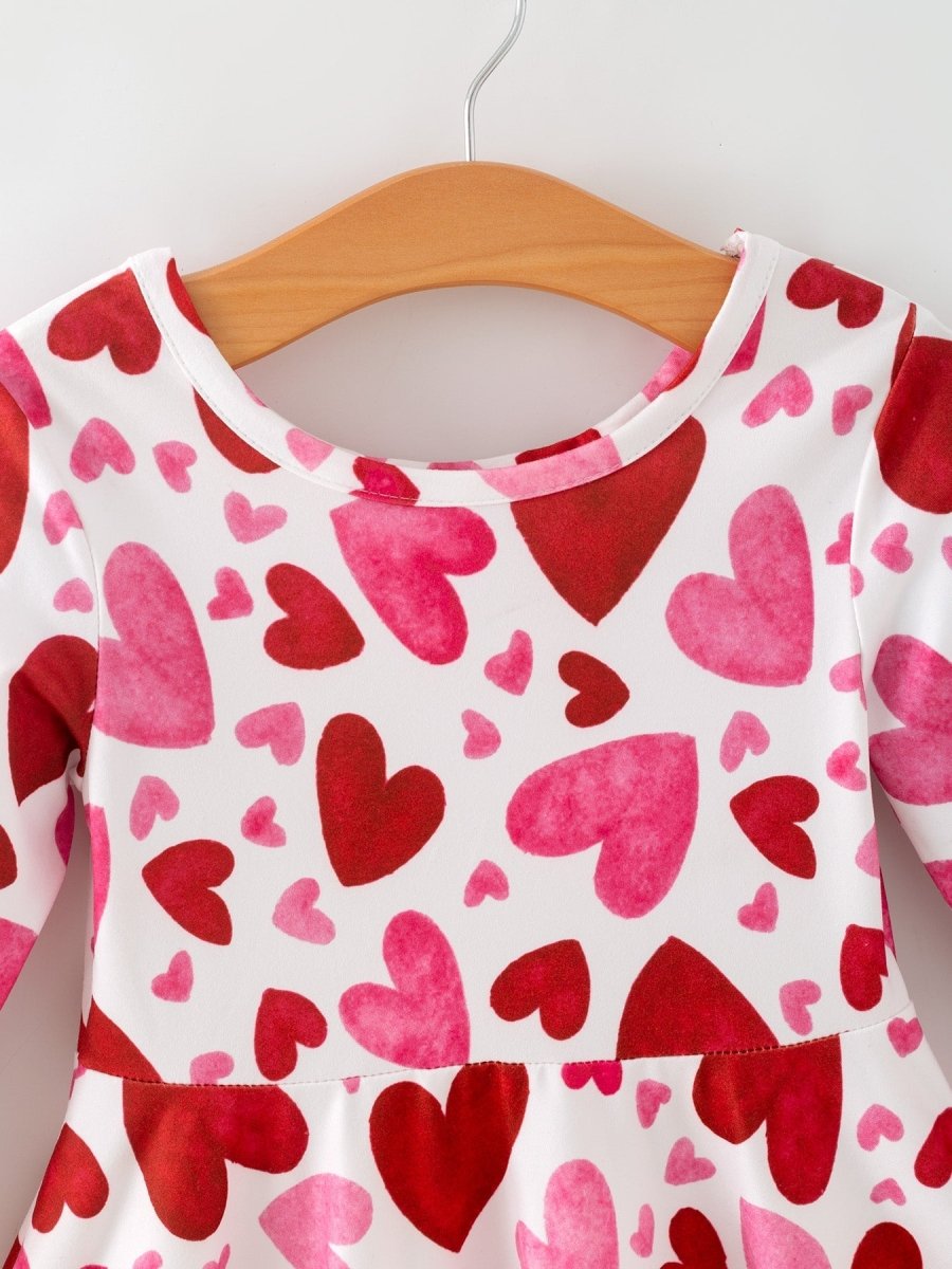Rylee Faith Designs Toddler Girls Valentine Cute Pink Red Heart Print Dress - 