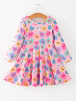 Rylee Faith Designs Toddler Girls Valentine Dress – Colorful Candy Heart Print Outfit - 