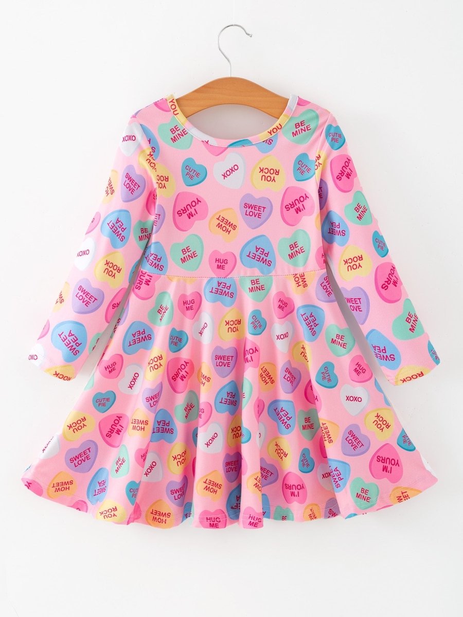 Rylee Faith Designs Toddler Girls Valentine Dress – Colorful Candy Heart Print Outfit - 