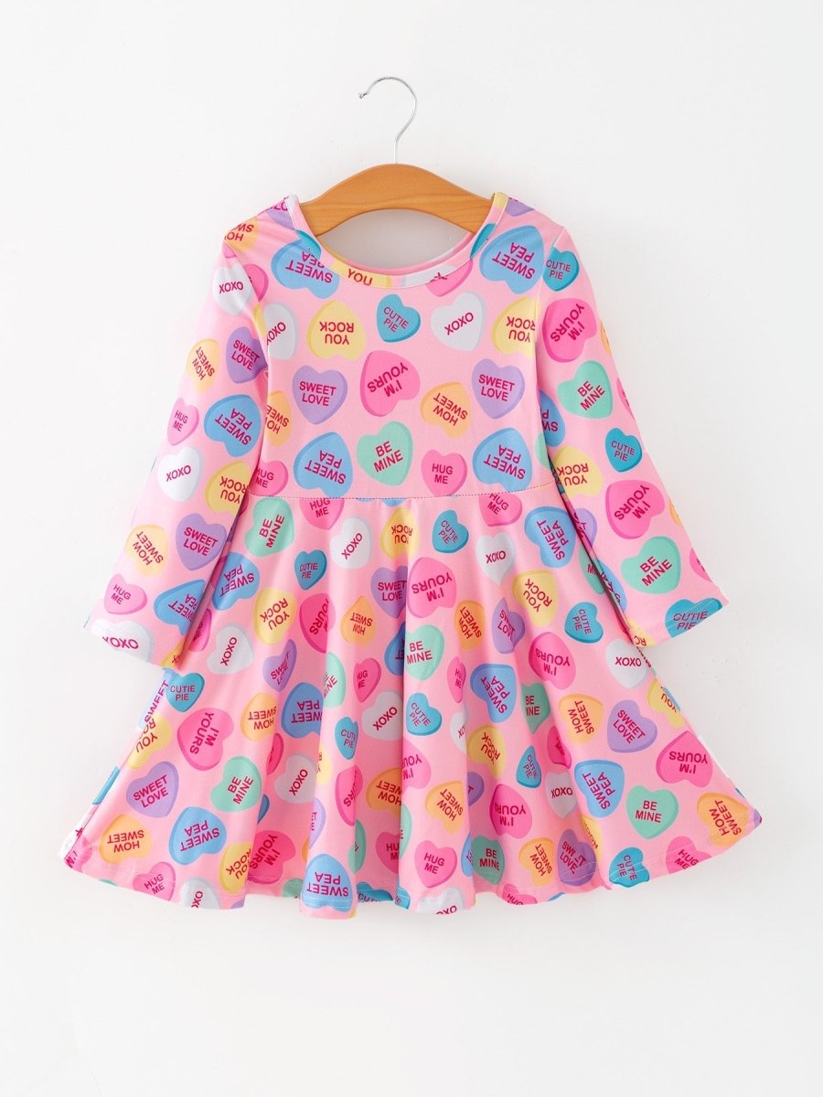 Rylee Faith Designs Toddler Girls Valentine Dress – Colorful Candy Heart Print Outfit - 