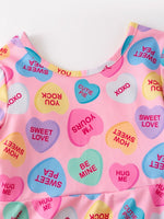 Rylee Faith Designs Toddler Girls Valentine Dress – Colorful Candy Heart Print Outfit - 