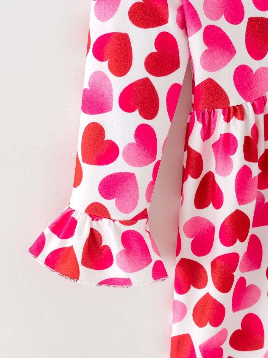 Rylee Faith Designs Toddler Girls Valentine Party Dress – Red Pink Ruffle Sleeve Dress - 