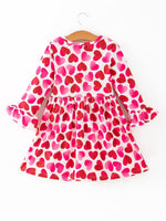 Rylee Faith Designs Toddler Girls Valentine Party Dress – Red Pink Ruffle Sleeve Dress - 