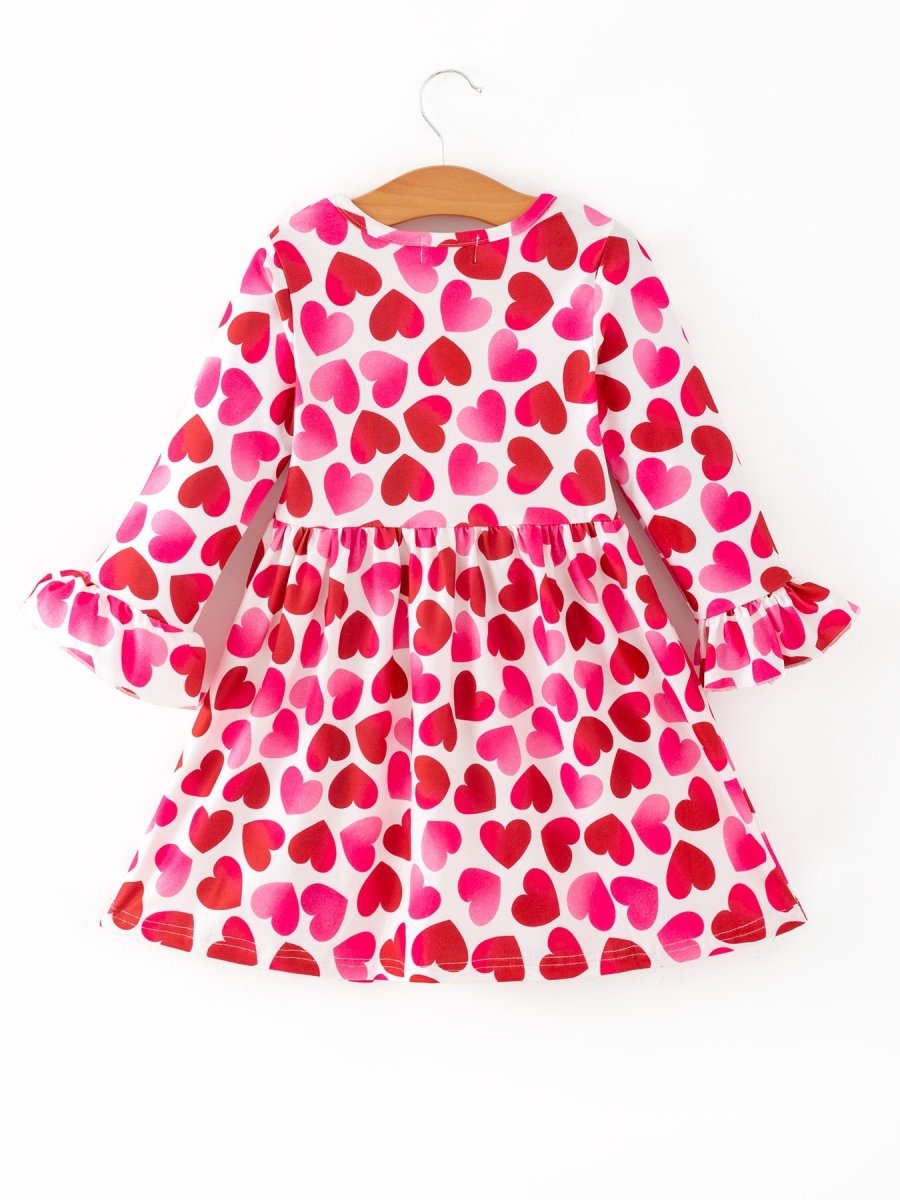 Rylee Faith Designs Toddler Girls Valentine Party Dress – Red Pink Ruffle Sleeve Dress - 