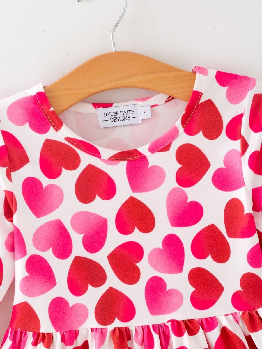 Rylee Faith Designs Toddler Girls Valentine Party Dress – Red Pink Ruffle Sleeve Dress - 