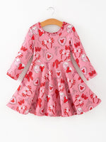 Rylee Faith Designs Toddler Girls Valentine Party Pink Dress – Red Bow Heart Print Outfit - 