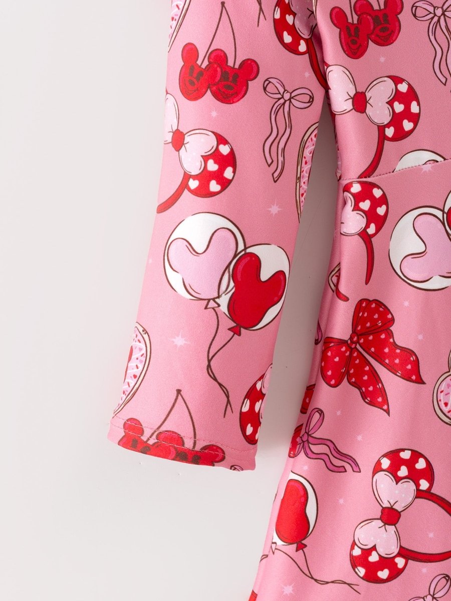 Rylee Faith Designs Toddler Girls Valentine Party Pink Dress – Red Bow Heart Print Outfit - 