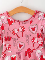 Rylee Faith Designs Toddler Girls Valentine Party Pink Dress – Red Bow Heart Print Outfit - 