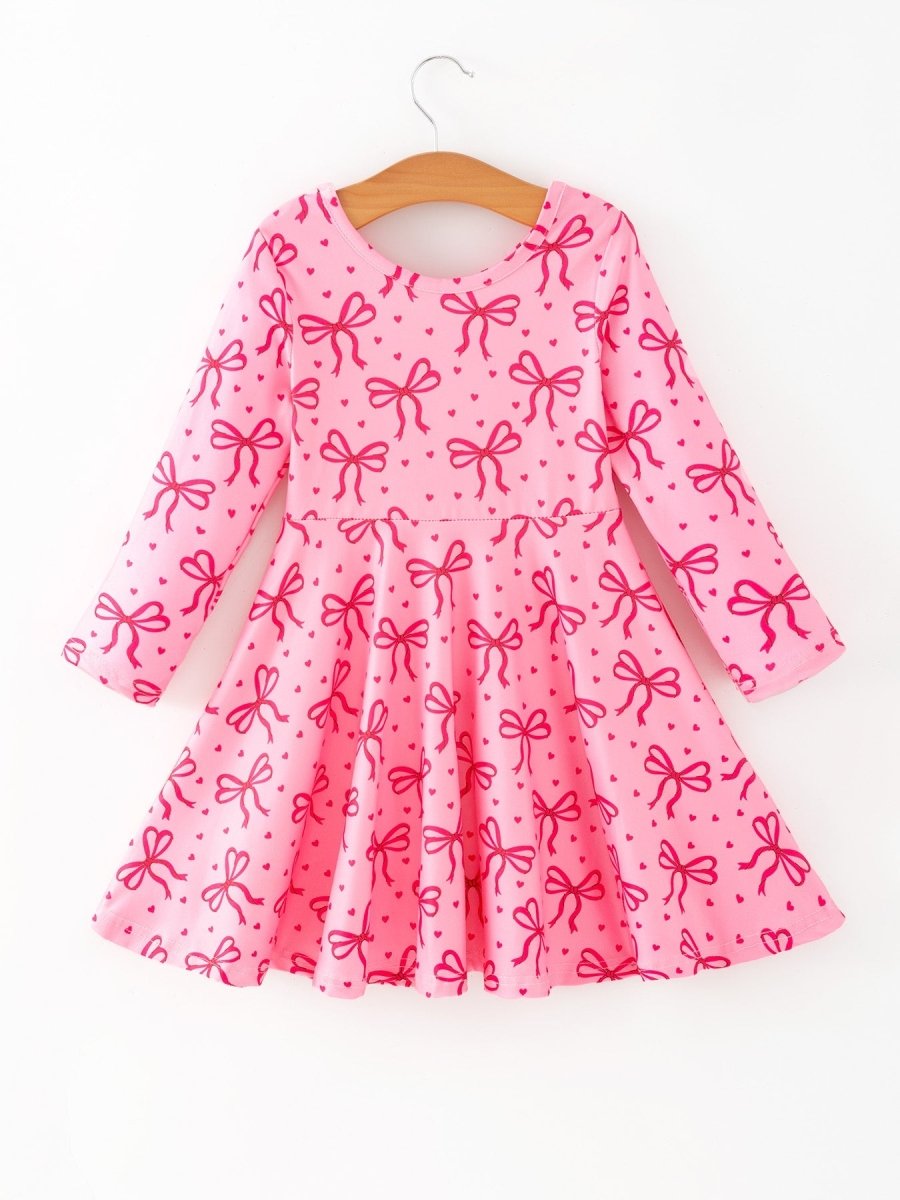 Rylee Faith Designs Toddler Girls Valentine’s Day Pink Bow Print Dress - 