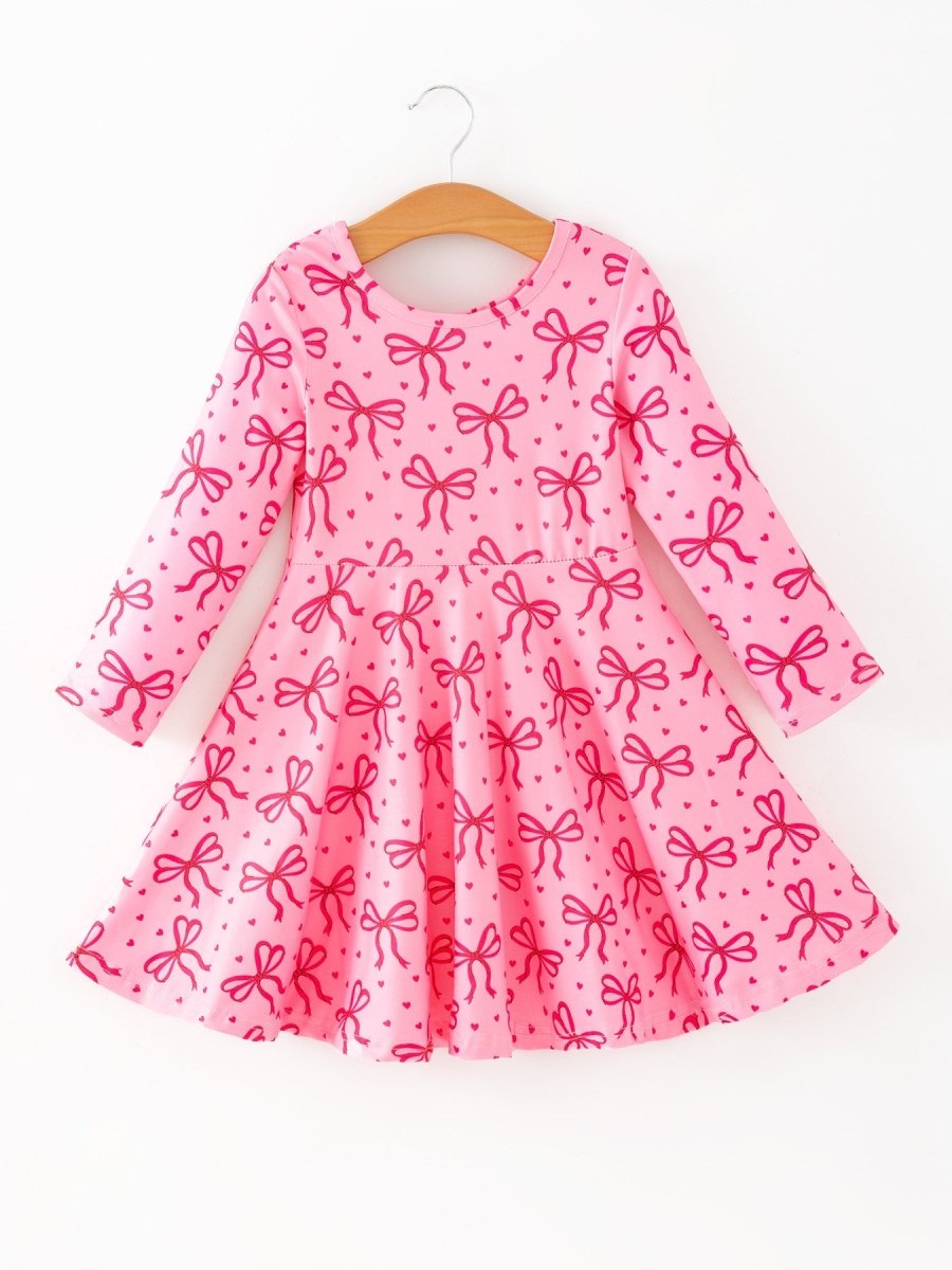 Rylee Faith Designs Toddler Girls Valentine’s Day Pink Bow Print Dress - 