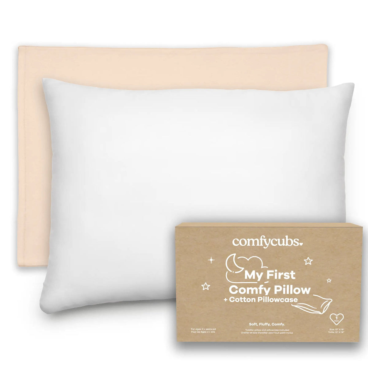 Comfy Cubs Toddler Pillows with Soft Cotton Pillow Case in Cream - 