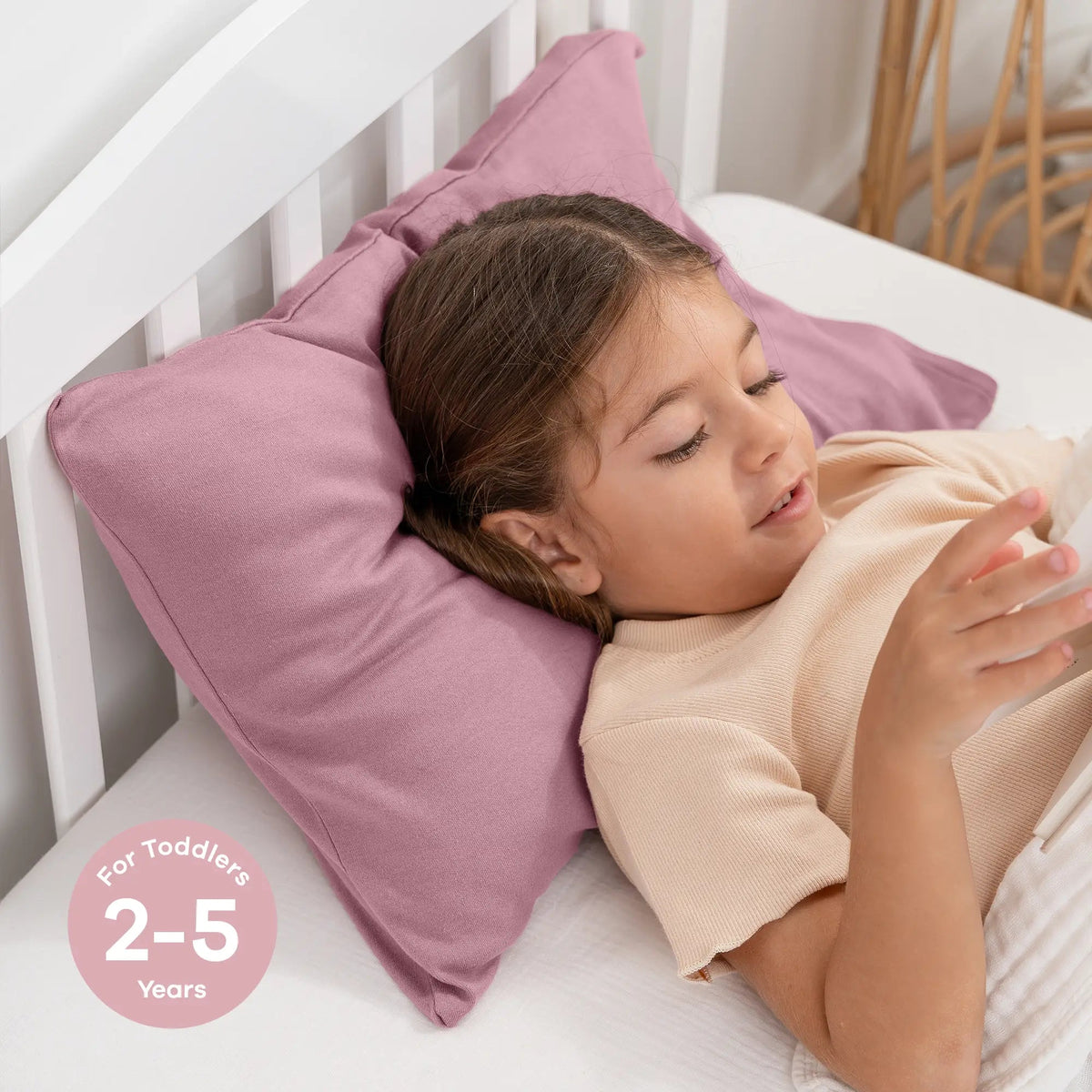 Comfy Cubs Toddler Pillows with Soft Cotton Pillow Case in Mauve - 