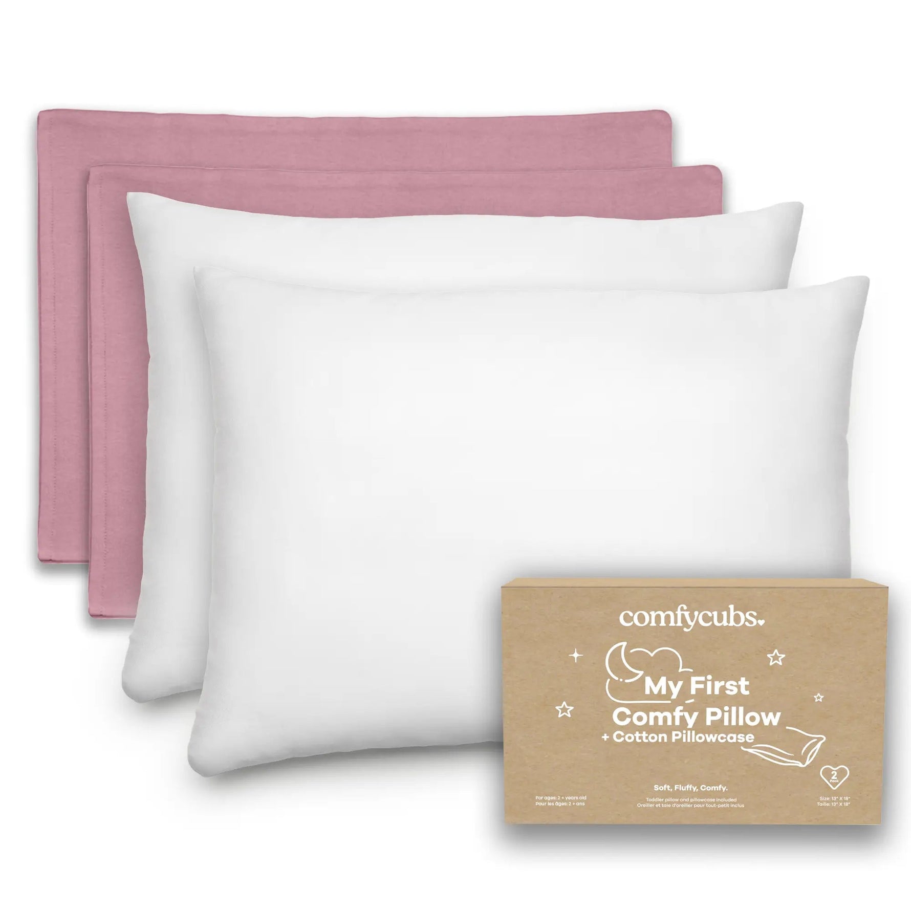 Comfy Cubs Toddler Pillows with Soft Cotton Pillow Case in Mauve - 