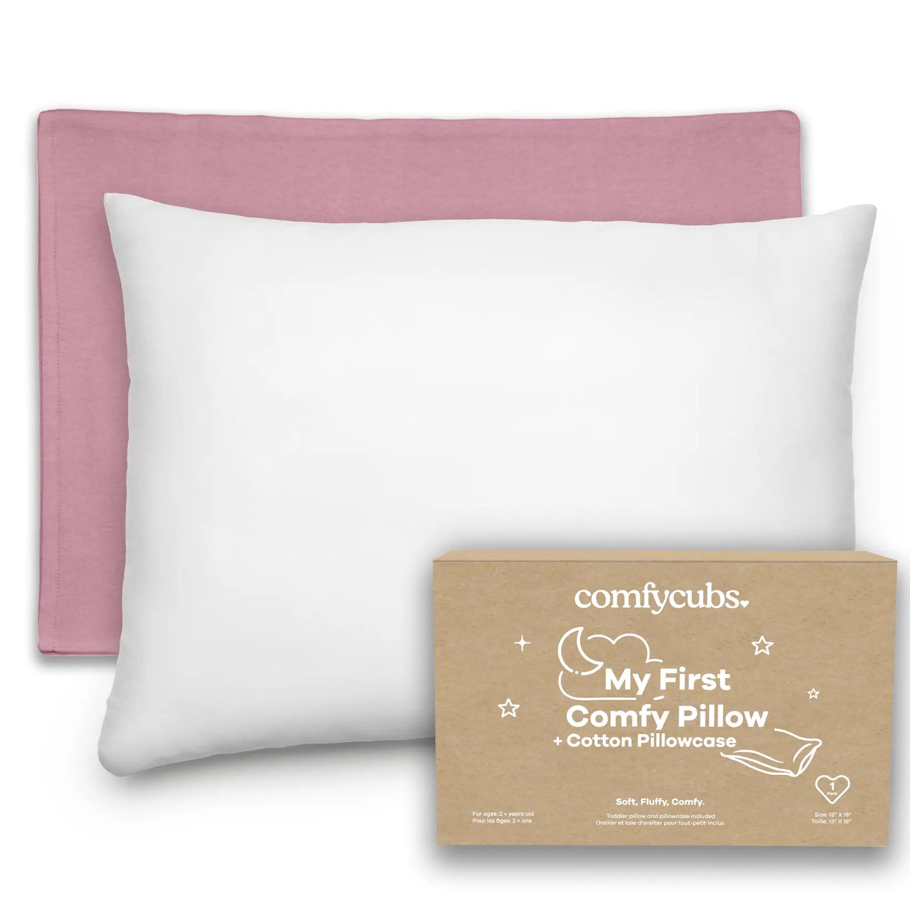 Comfy Cubs Toddler Pillows with Soft Cotton Pillow Case in Mauve - 