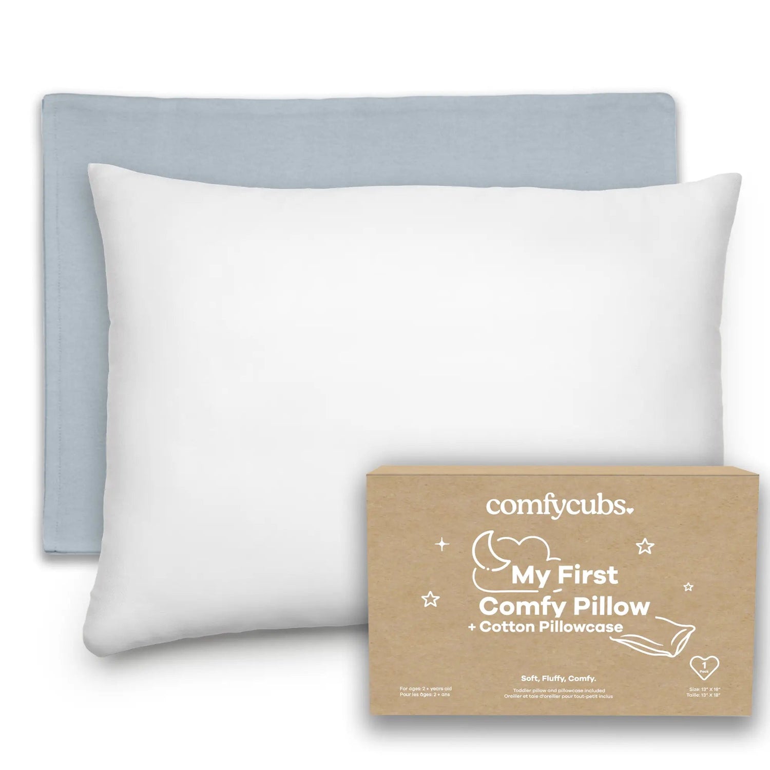 Comfy Cubs Toddler Pillows with Soft Cotton Pillow Case in Pacific Blue - 