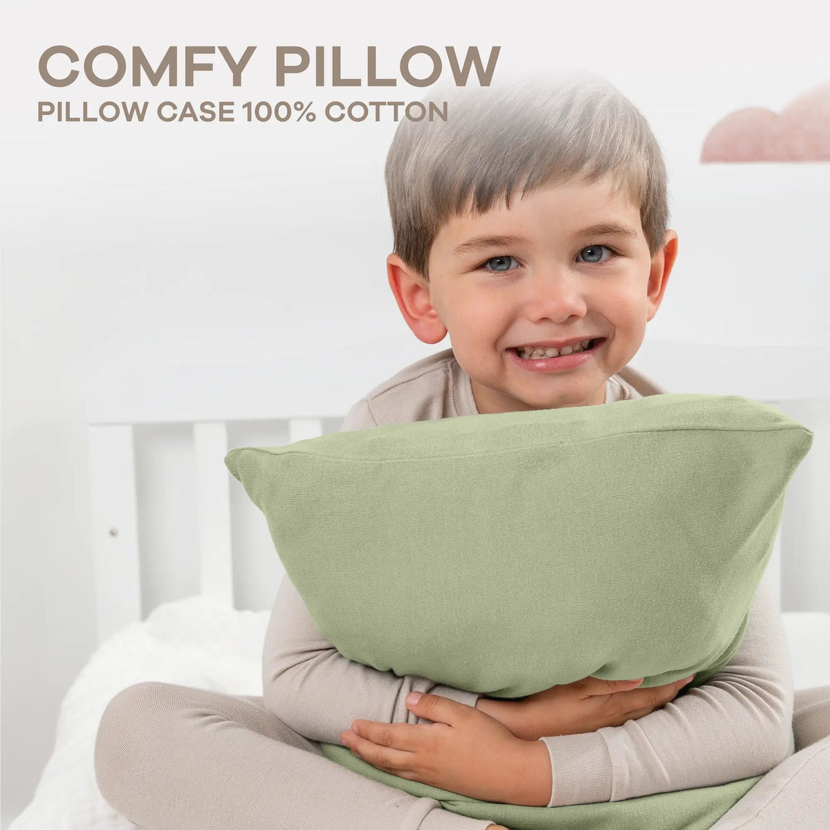Comfy Cubs Toddler Pillows with Soft Cotton Pillow Case in Sage - 