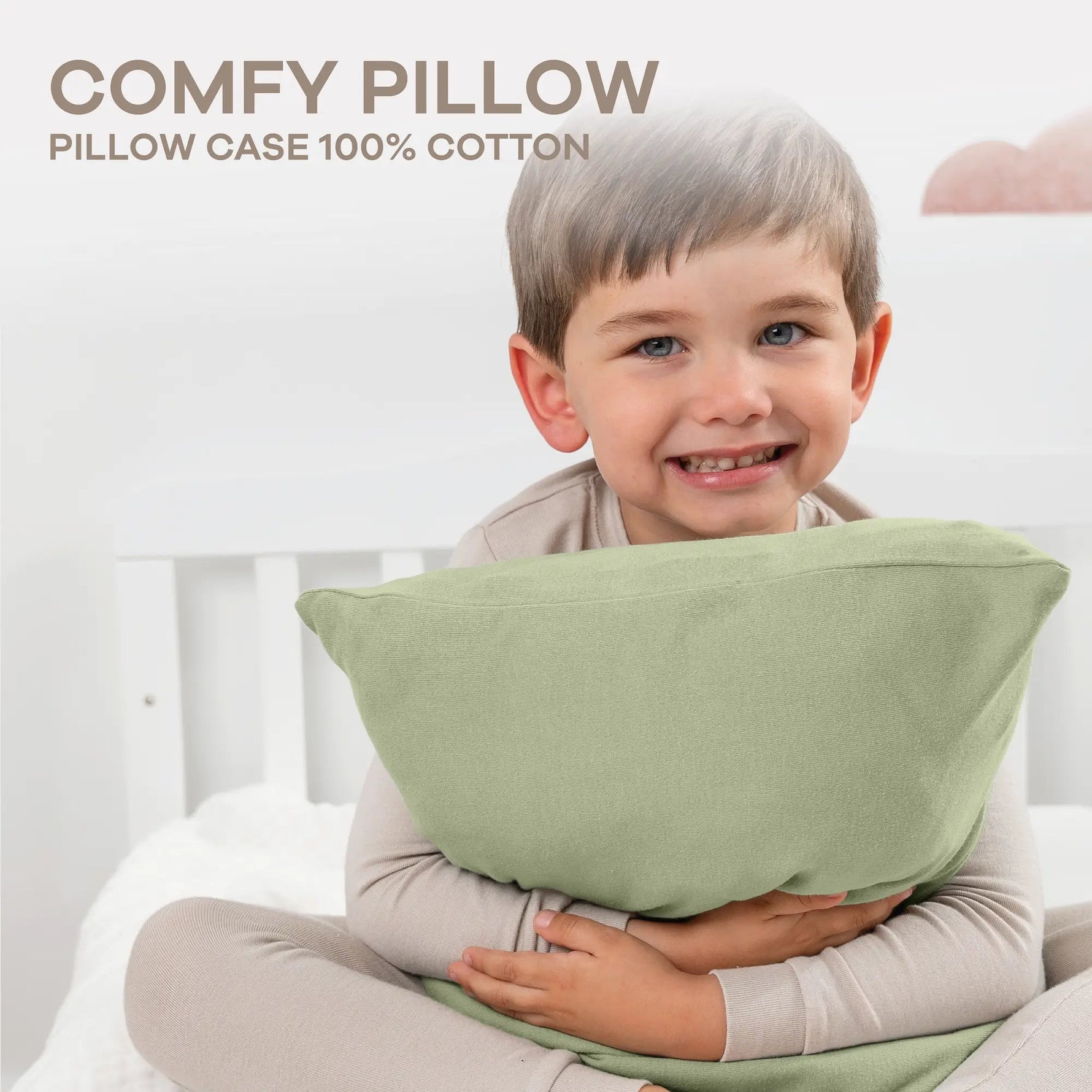 Comfy Cubs Toddler Pillows with Soft Cotton Pillow Case in Sage - 