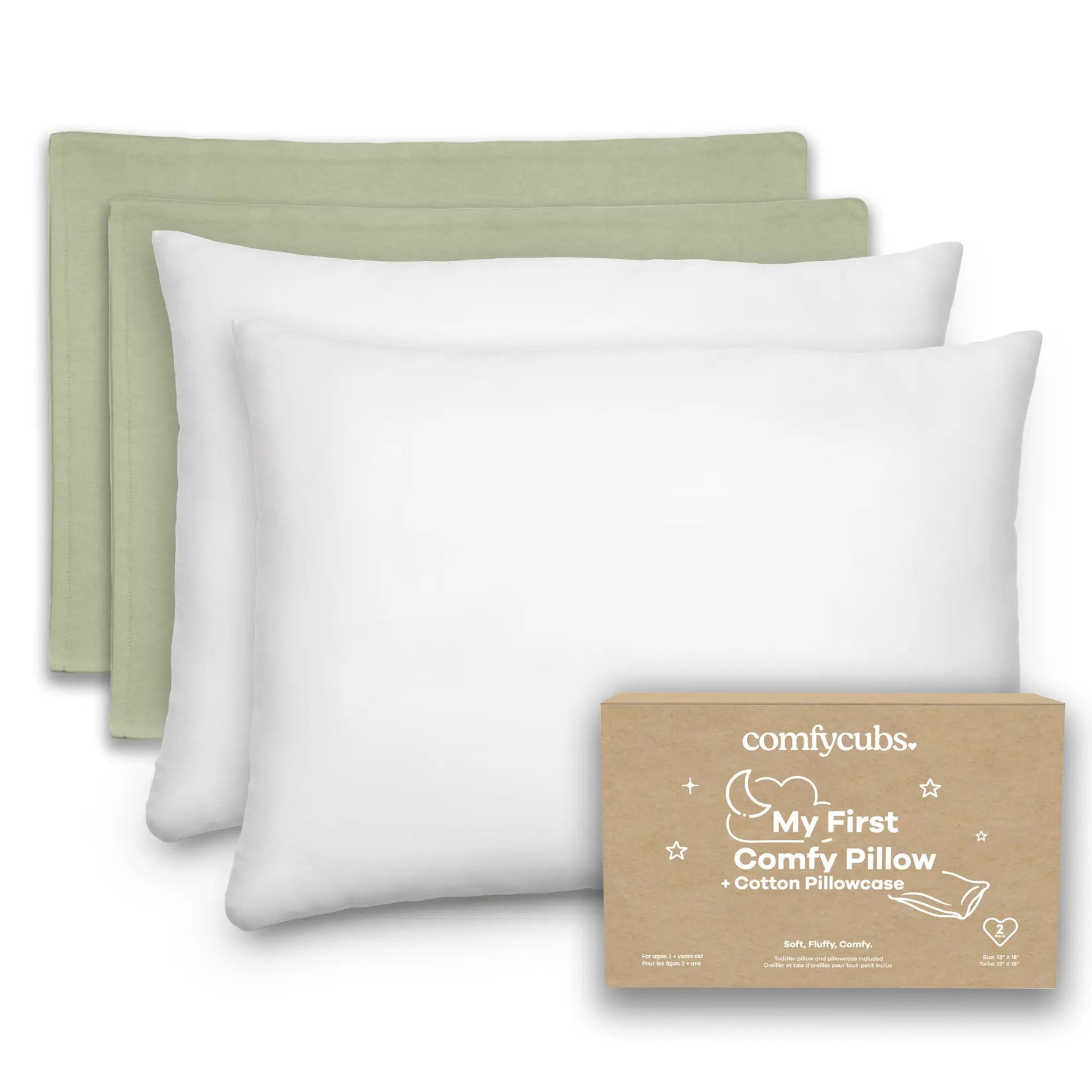 Comfy Cubs Toddler Pillows with Soft Cotton Pillow Case in Sage - 