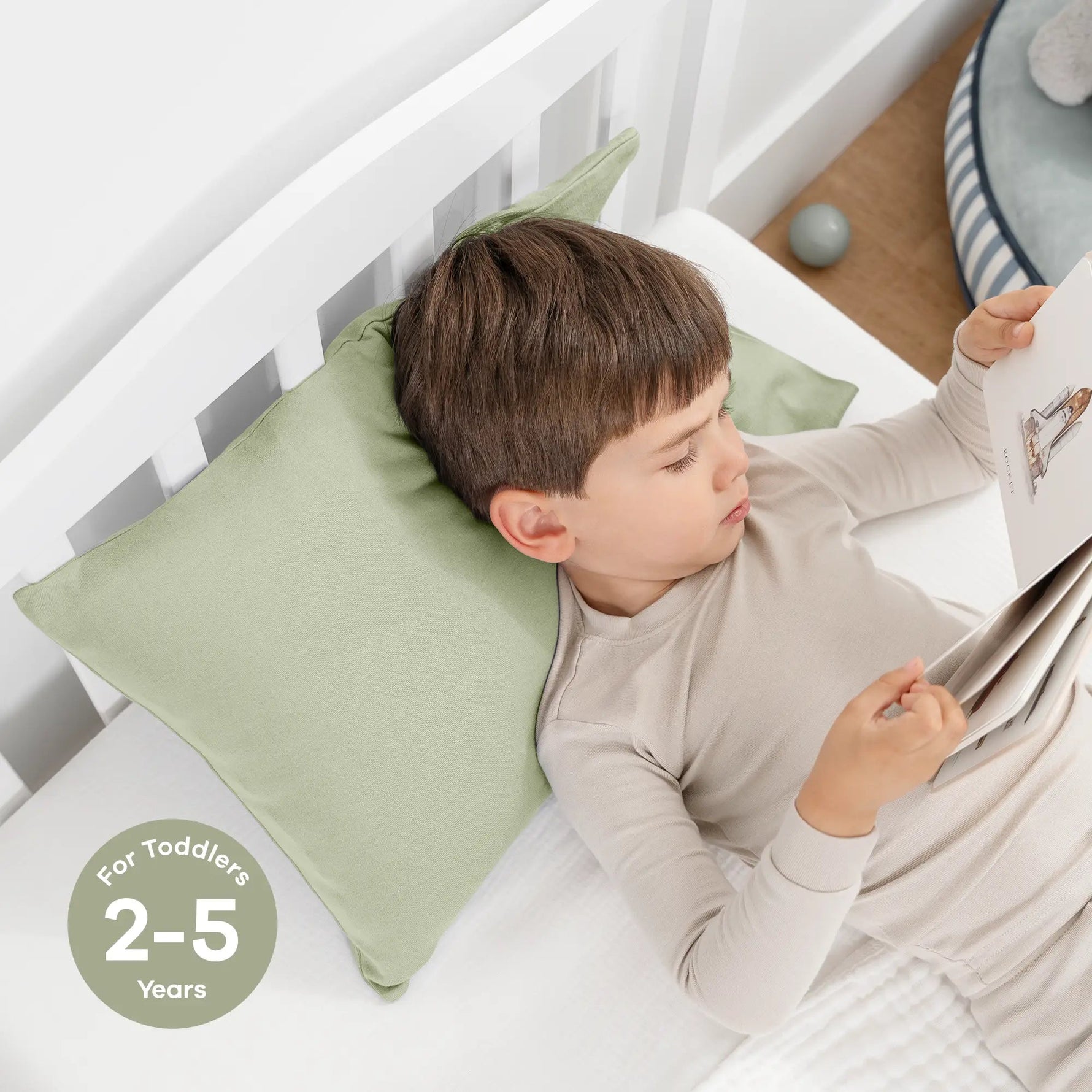 Comfy Cubs Toddler Pillows with Soft Cotton Pillow Case in Sage - 