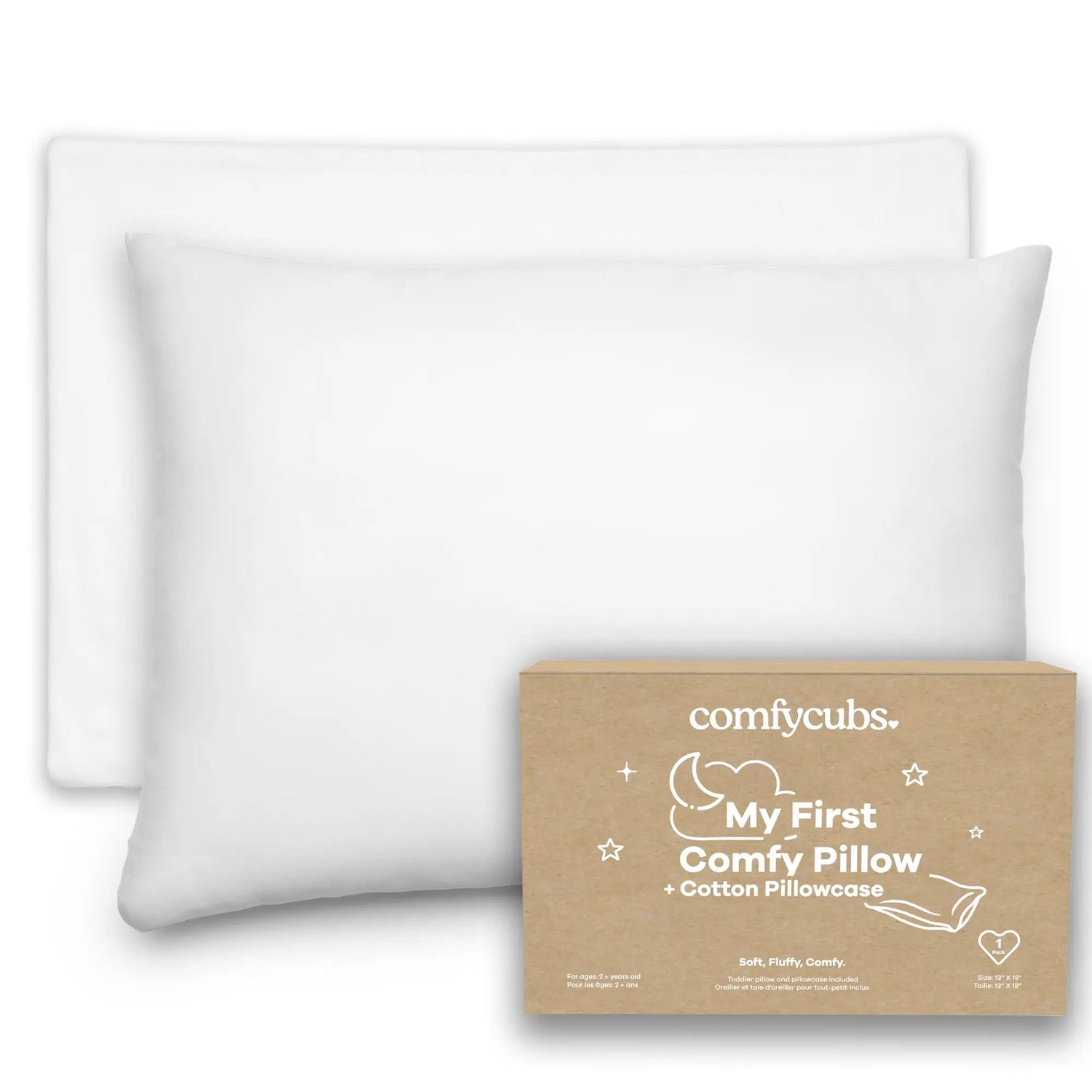 Comfy Cubs Toddler Pillows with Soft Cotton Pillow Case in White - 