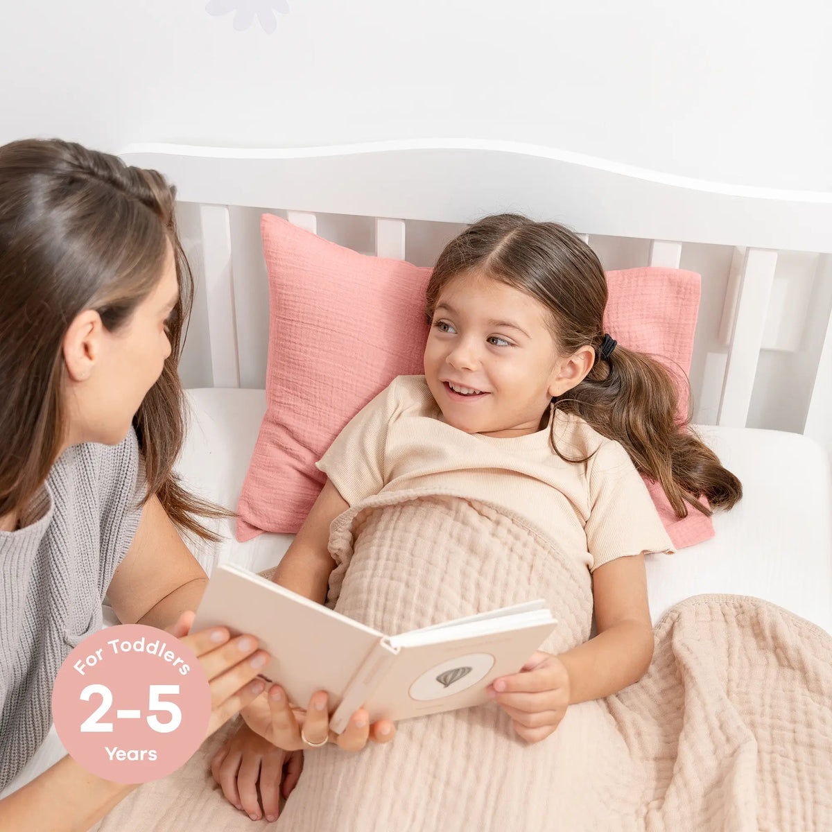 Comfy Cubs Toddler Pillows with Soft Muslin Pillow Case in Blush - 