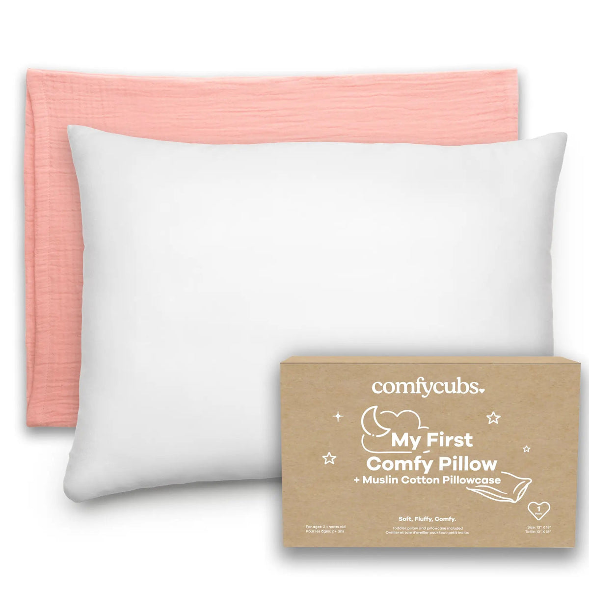 Comfy Cubs Toddler Pillows with Soft Muslin Pillow Case in Blush - 