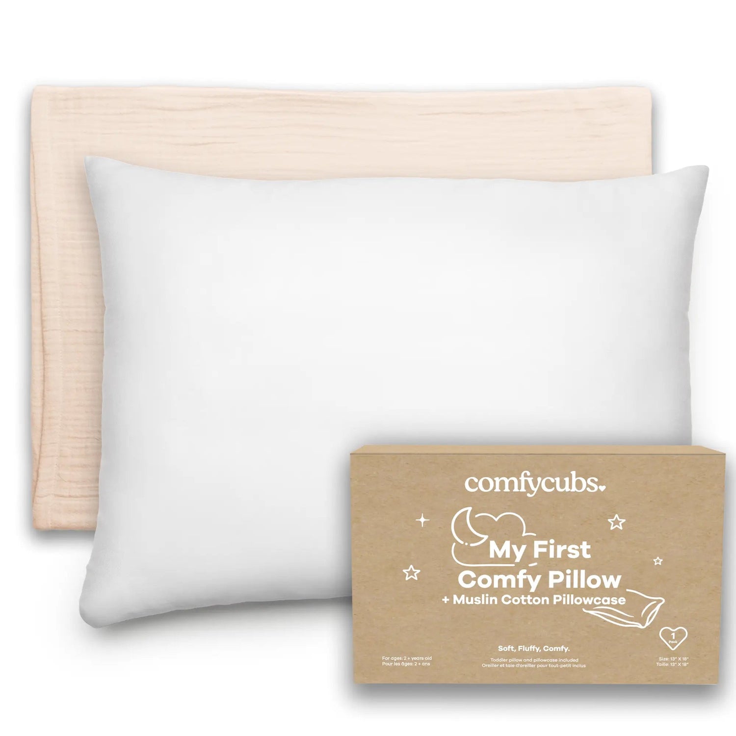 Comfy Cubs Toddler Pillows with Soft Muslin Pillow Case in Cream - 