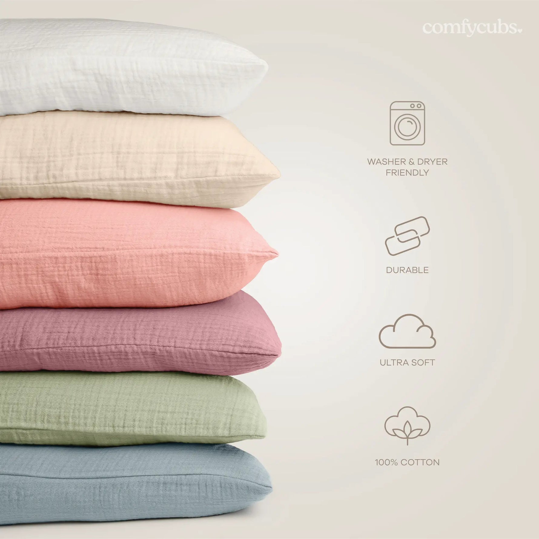 Comfy Cubs Toddler Pillows with Soft Muslin Pillow Case in Cream - 