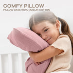 Comfy Cubs Toddler Pillows with Soft Muslin Pillow Case in Mauve - 