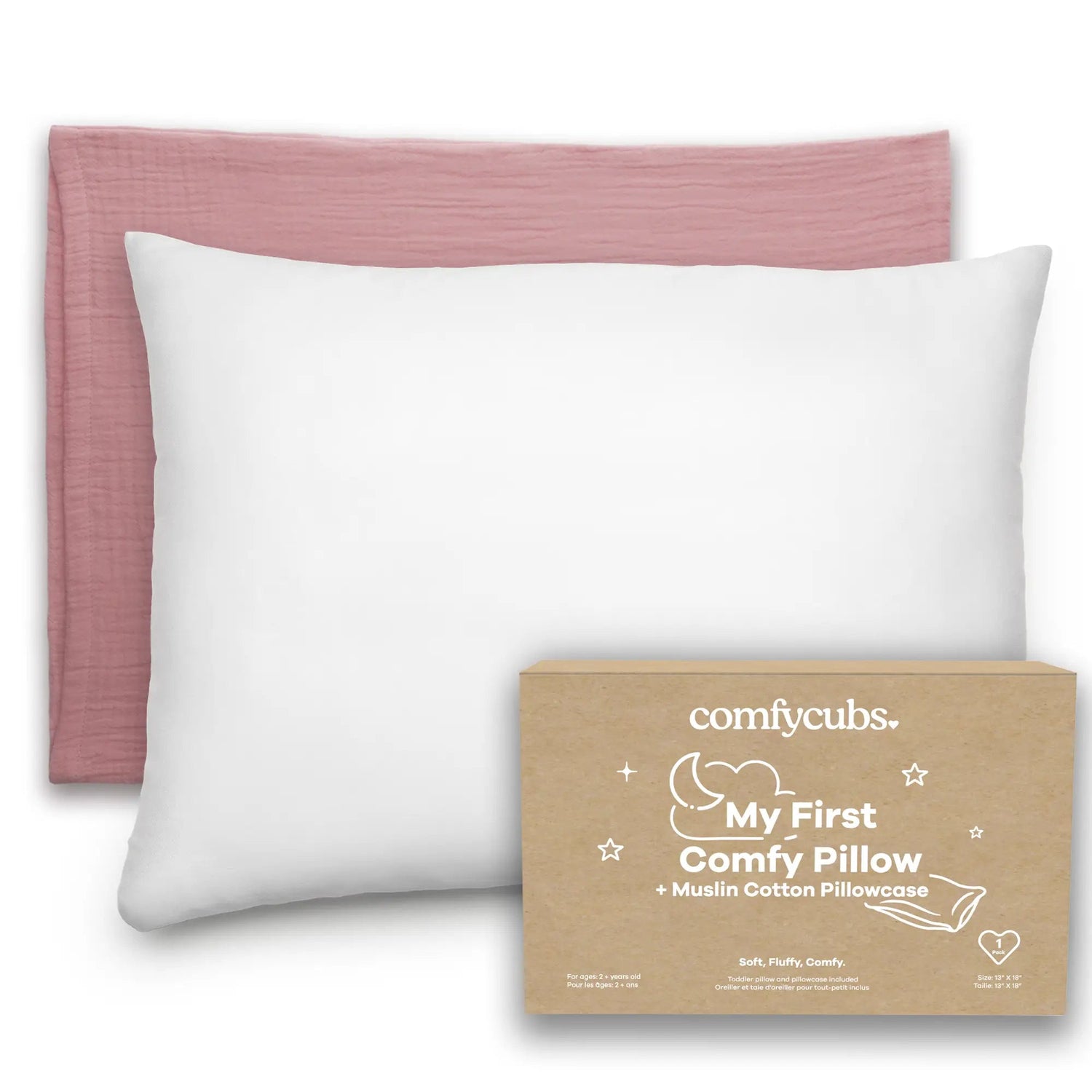 Comfy Cubs Toddler Pillows with Soft Muslin Pillow Case in Mauve - 